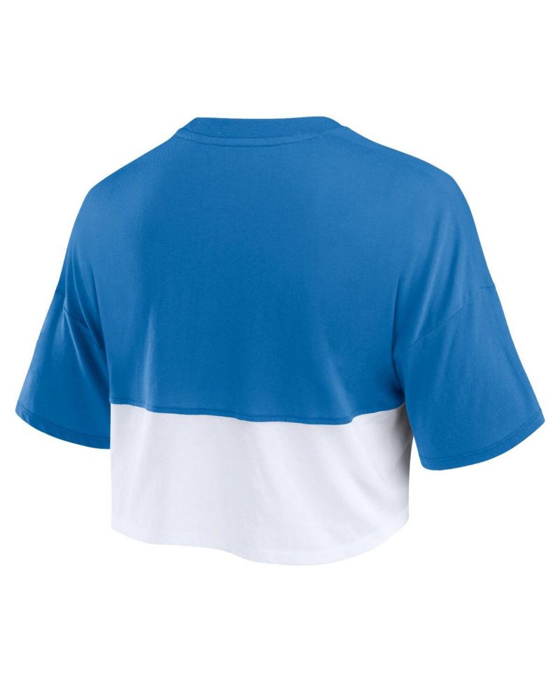 Women's Royal/White New York Giants Boxy Color Split Cropped T-Shirt
