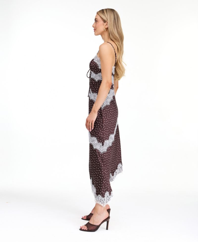 Women's Mia Crepe-Satin Polka-Dot V-Neck Midi Slip Asymmetric Dress