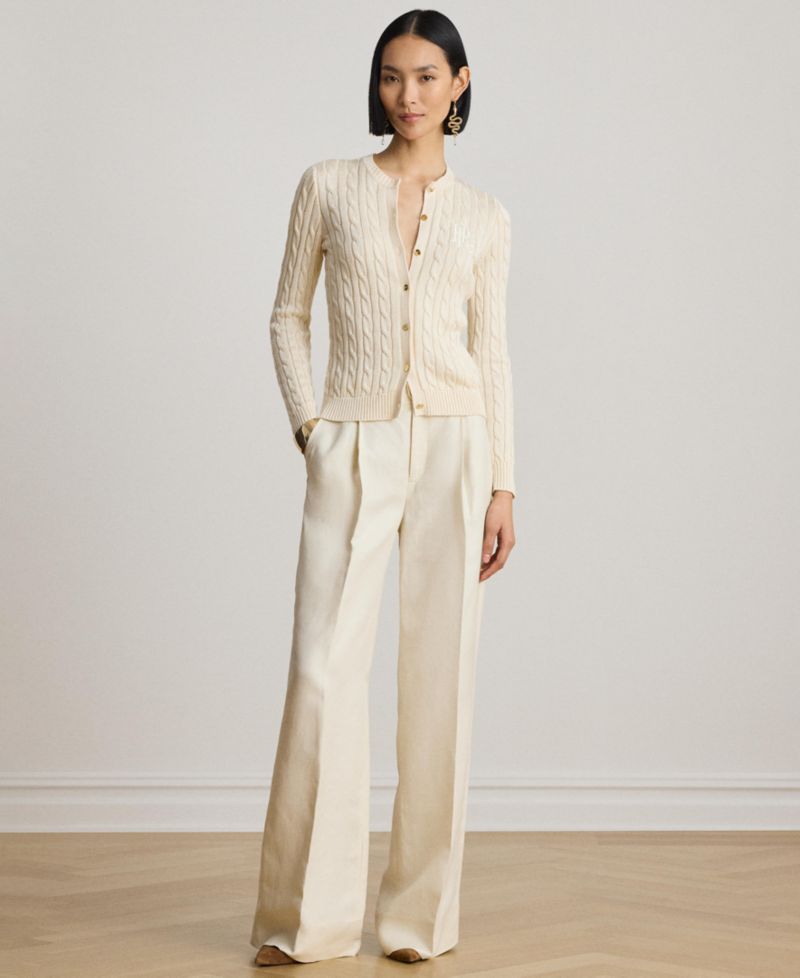Petite Cable-Knit Button-Front Long-Sleeve Cardigan