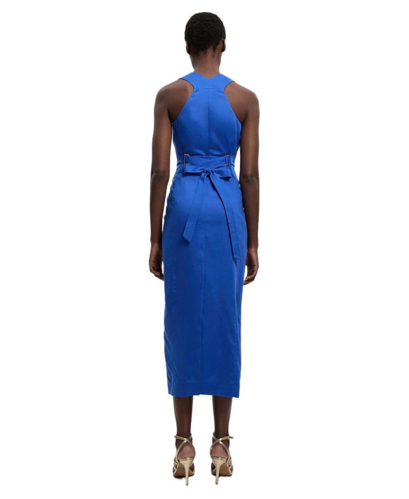 Women's Tailored Linen Corset Back Midi Dress