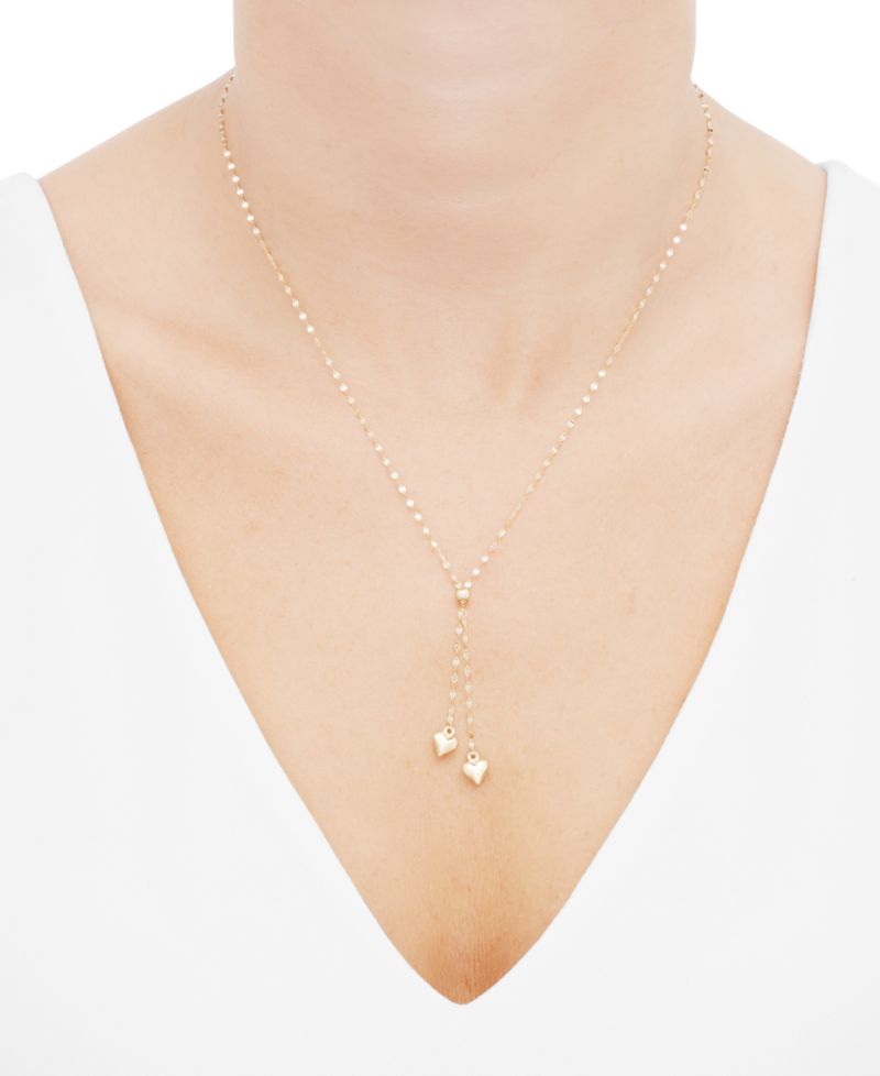 Double Heart 18" Lariat Necklace in 10k Gold