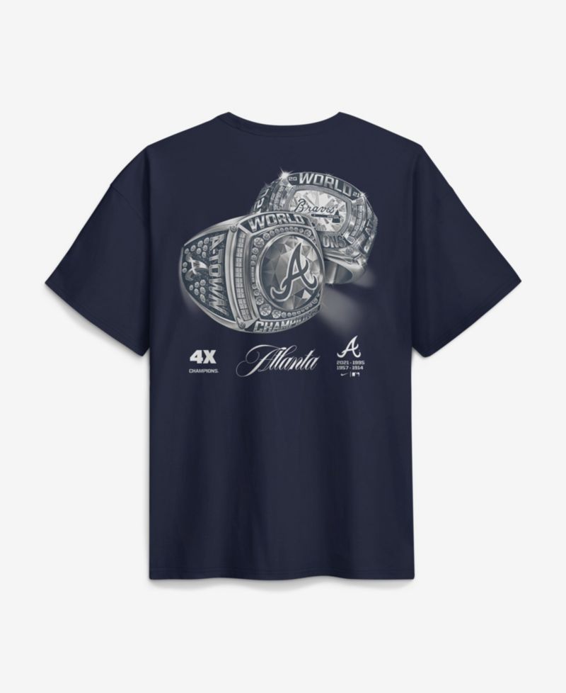 Men's Navy Atlanta Braves 4x Champions Rings Local Max90 T-Shirt
