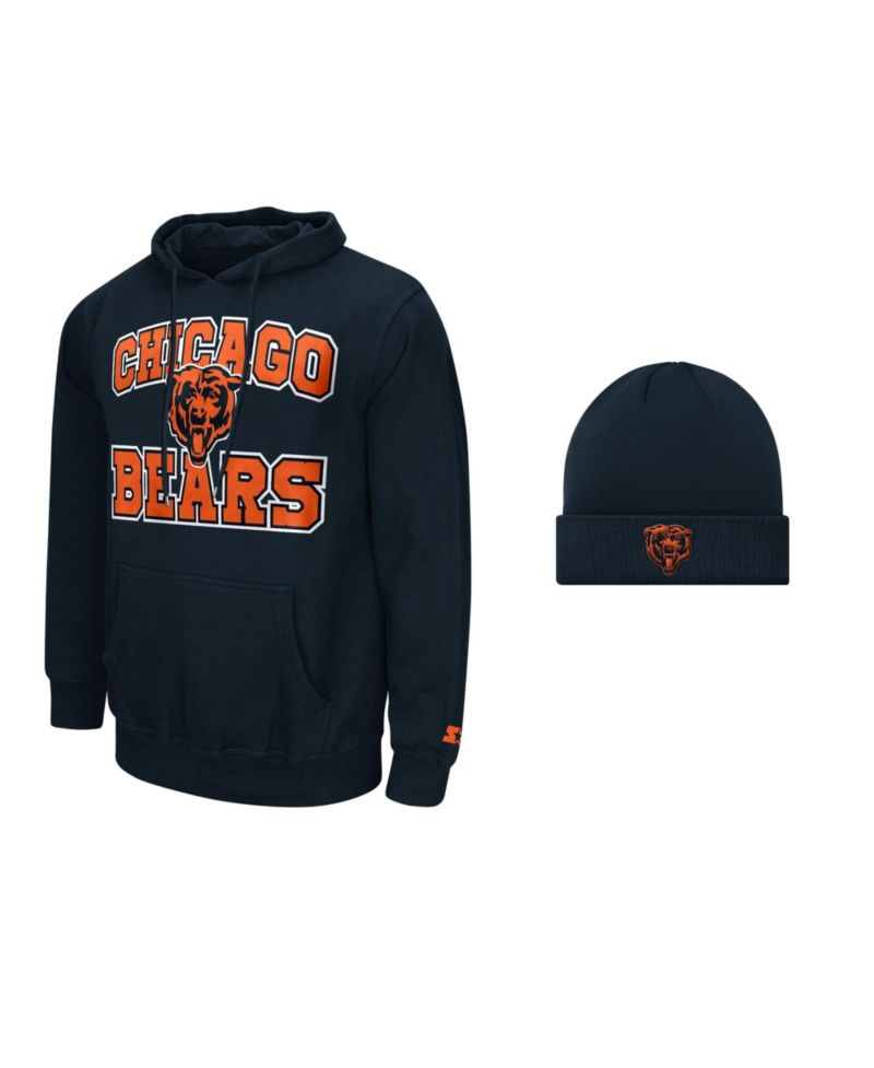 Men's Navy Chicago Bears Hoodie and Cuffed Knit Hat Combo Pack