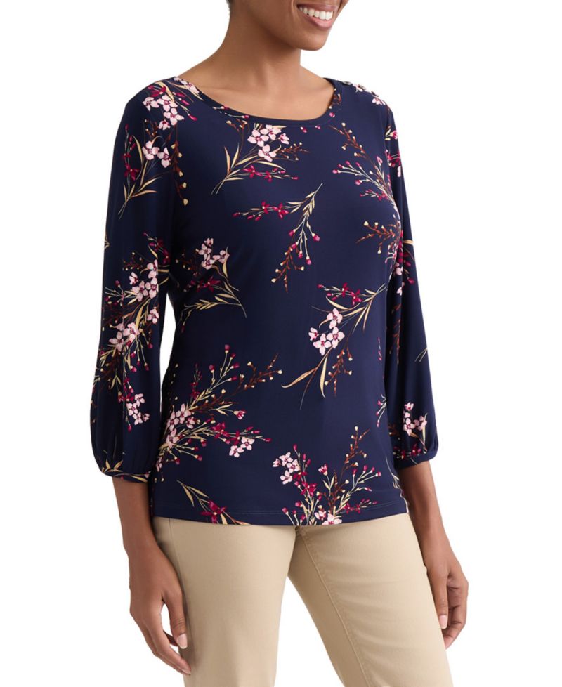 Petite Floral Shoulder-Button Box Top Blouse