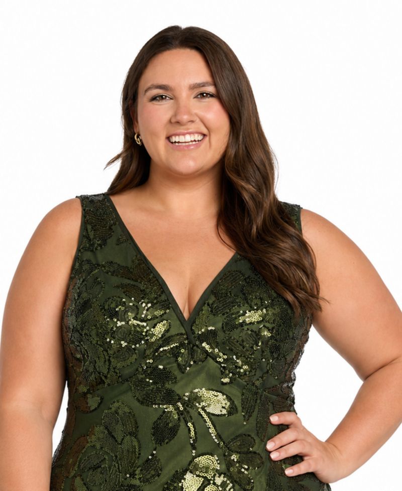 Plus Size V-Neck Sequined Gown