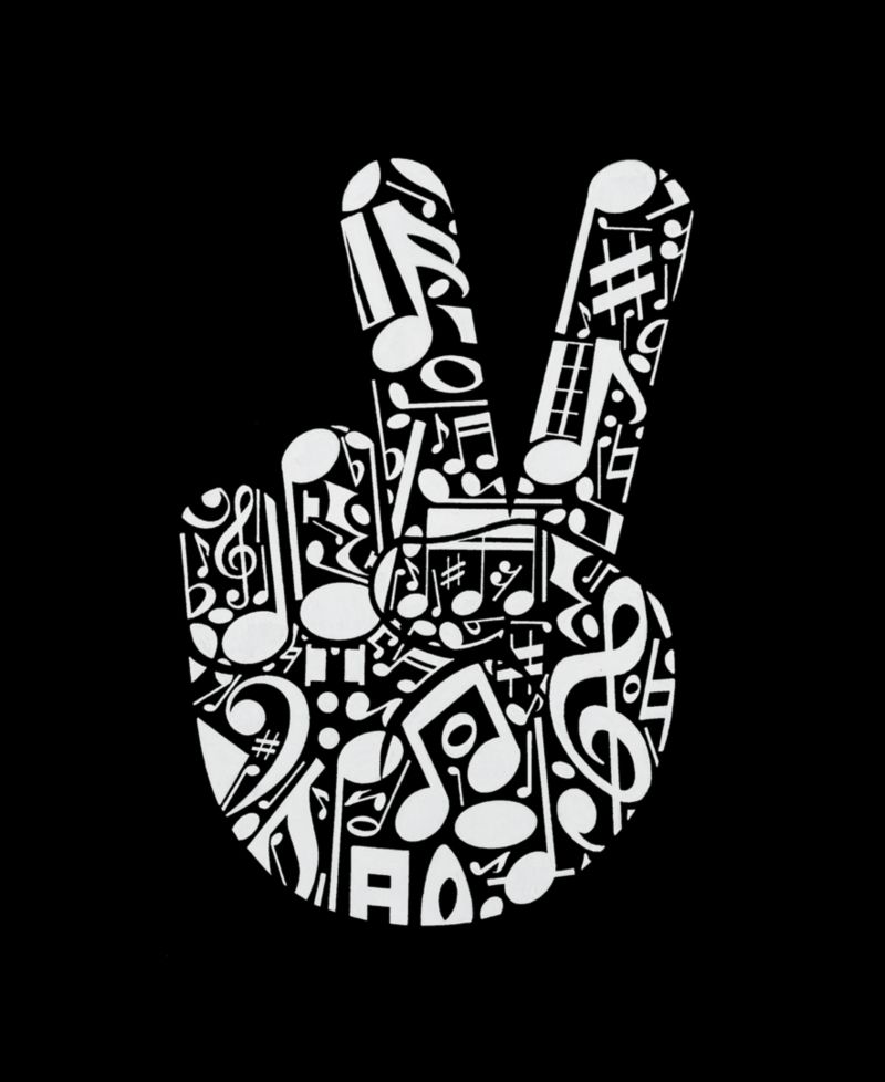 Plus Size Peace Finger Notes Word Art V-Neck T-Shirt