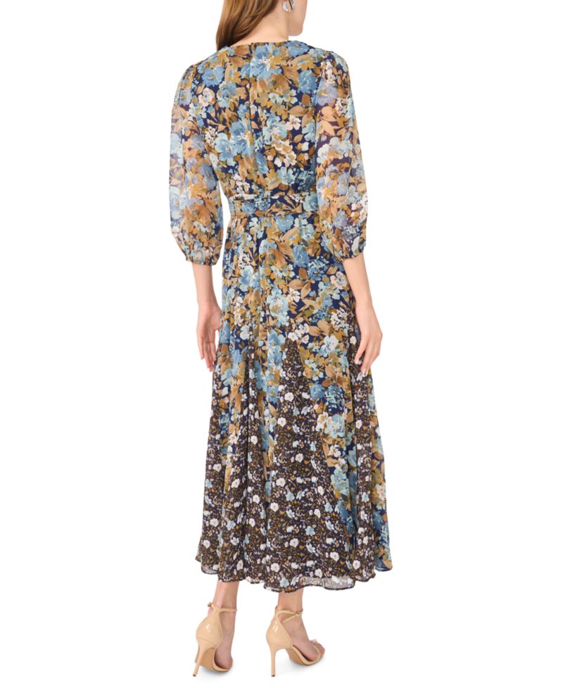 Women's Keyhole Belted Floral Maxi Dress