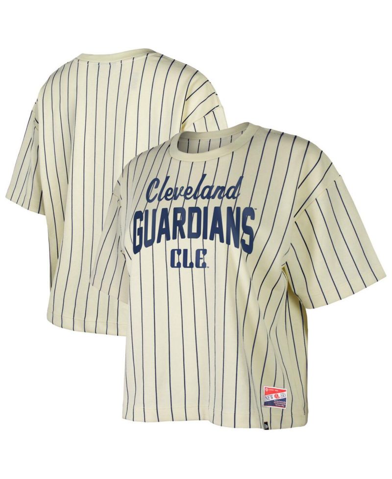 Women's Cream Cleveland Guardians City Connect Multiplier Pinstripe Cropped T-Shirt