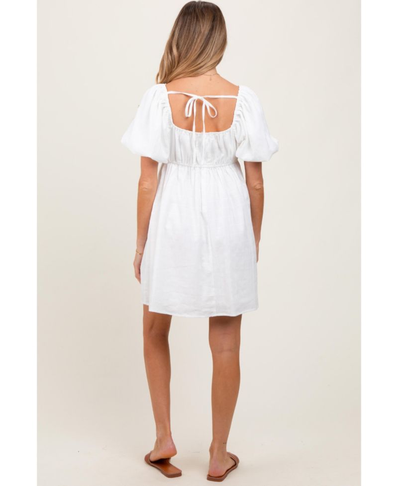 Women's Pink Textured Bubble Sleeve Mini Dress
