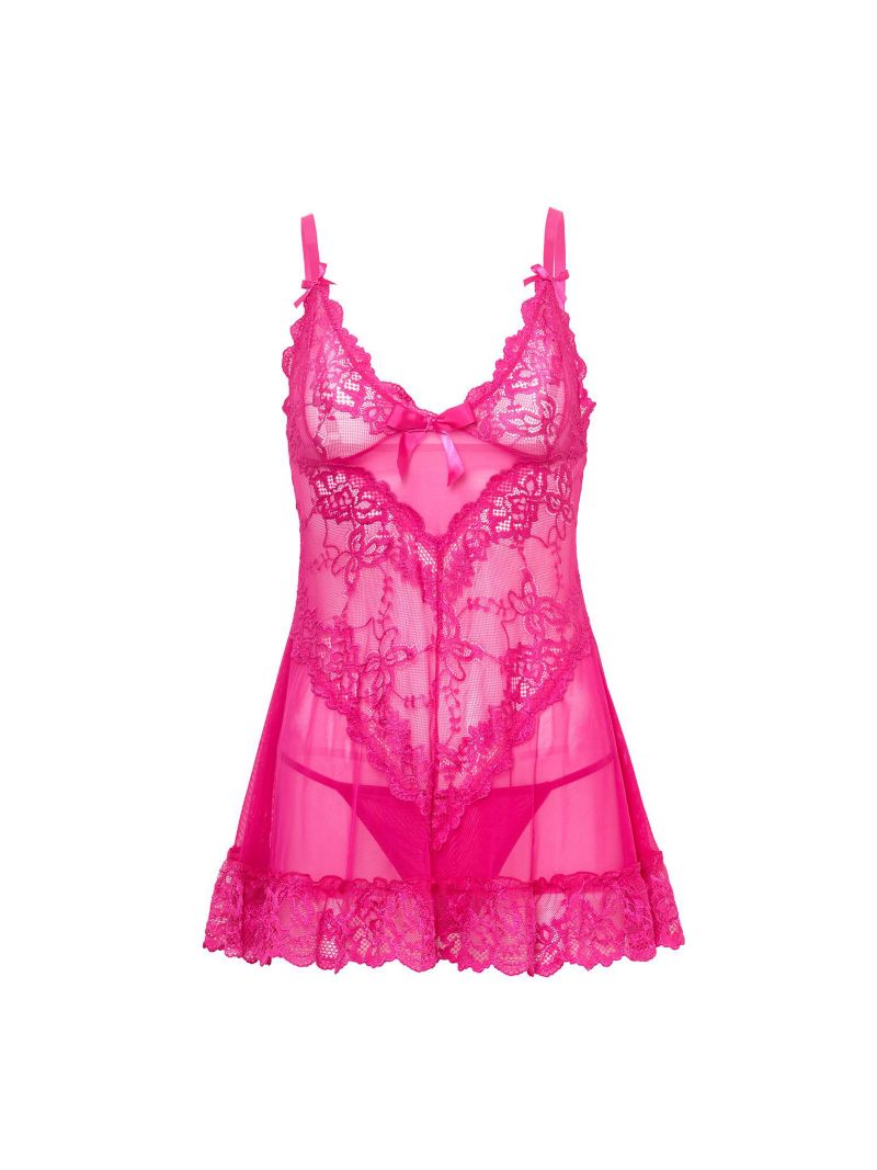Women's Valentine Soft Cup Ruffle Hem Lace Babydoll