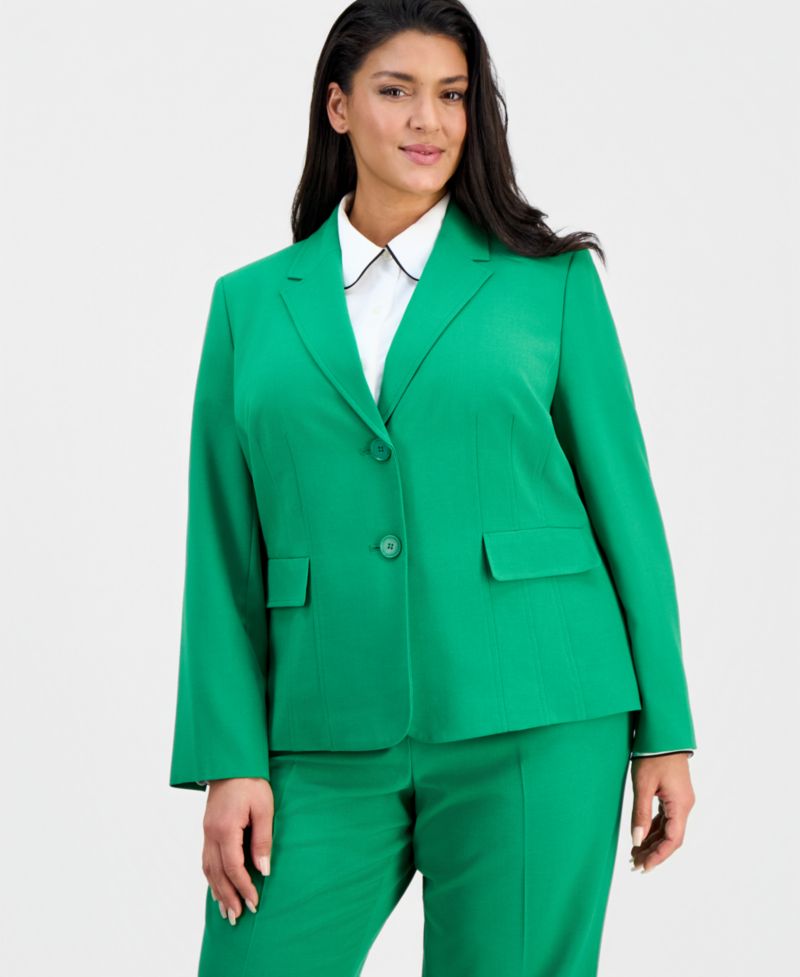 Plus Size Notch-Lapel Mid-Rise 2 Piece Pantsuit