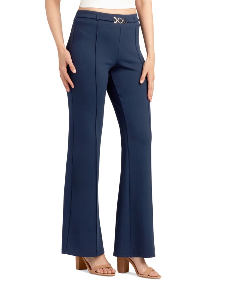 Juniors' Solid Pull-On Belted Pants