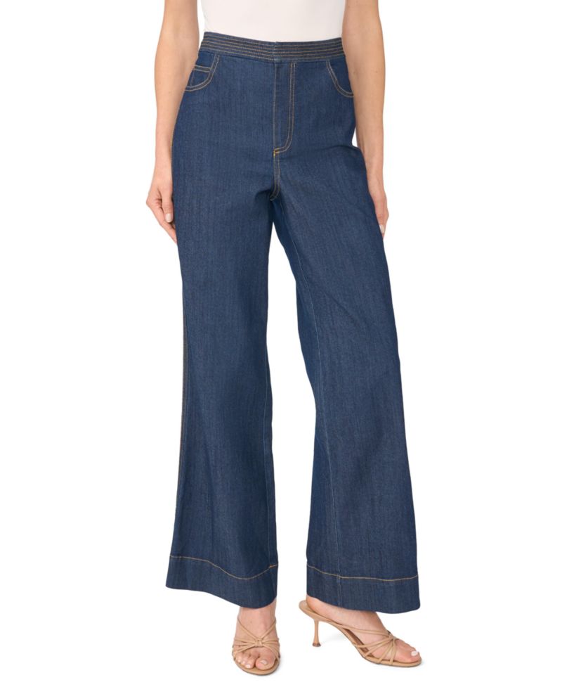 Women's Double Contrast High-Waisted Wide-Leg Stretch Jeans