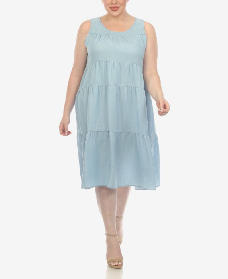 Plus Size Sleeveless Tiered Chambray Midi Dress