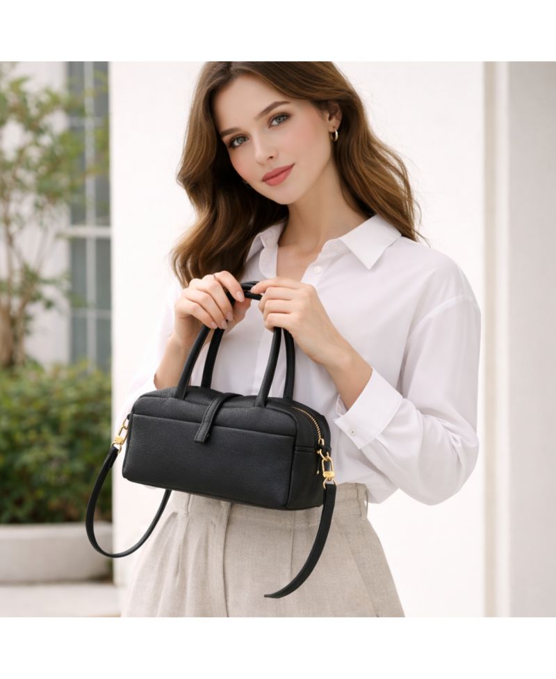 Madison Soft Pebbled Leather Mini Top Handle Satchel Crossbody Bag Small Structured Camera Handbag