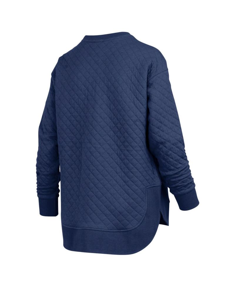 Women's Navy Michigan Wolverines Quilted Long Sleeve Pullover Sweatshirt
