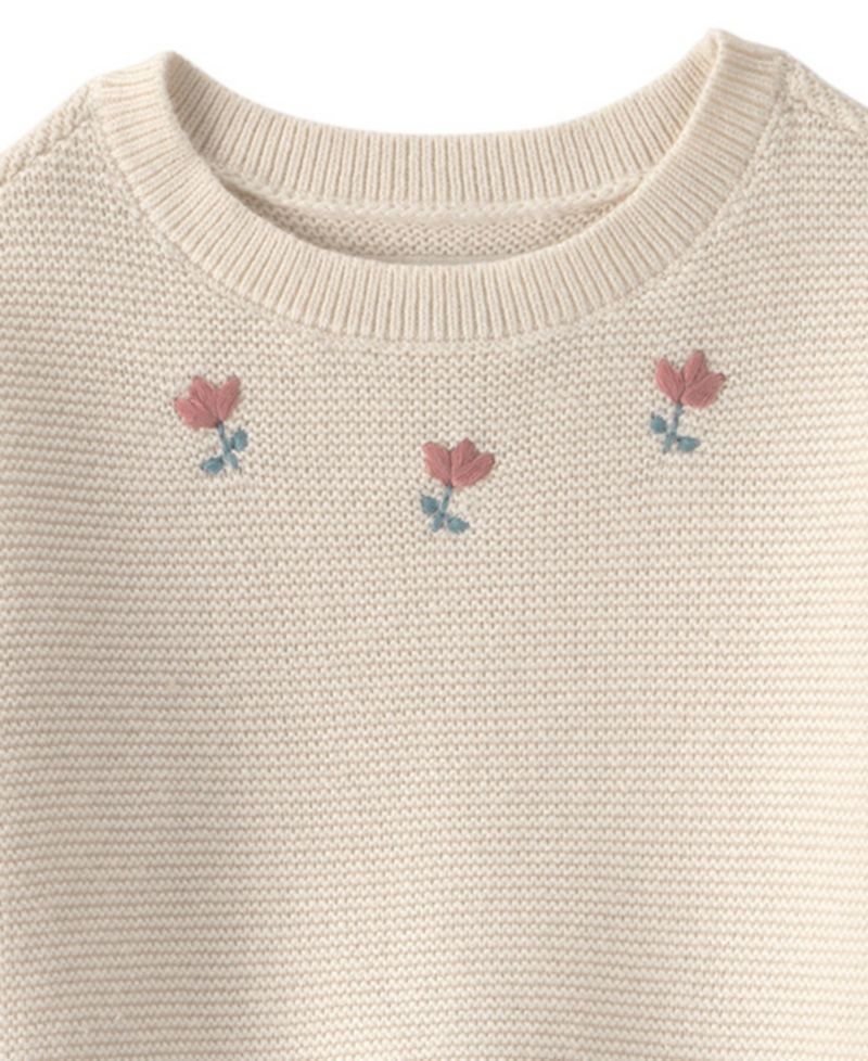Baby Girls' Sweater Knit Floral-Embroidered Sweater and Pants, 2-Piece Set