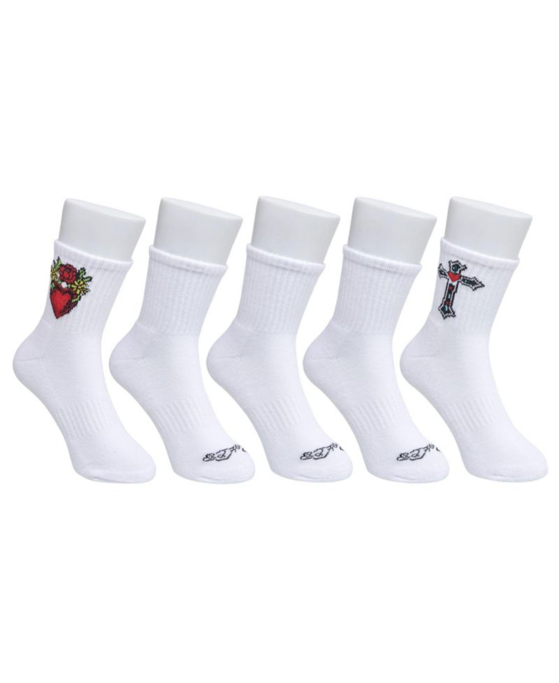Women's Heart Print Half Cushion Arch Support Crew Socks, 5-Pack