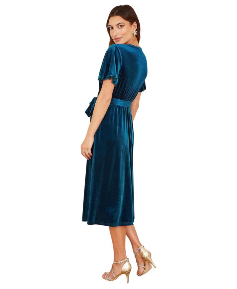 Women's Velvet Split Hem Midi Dress