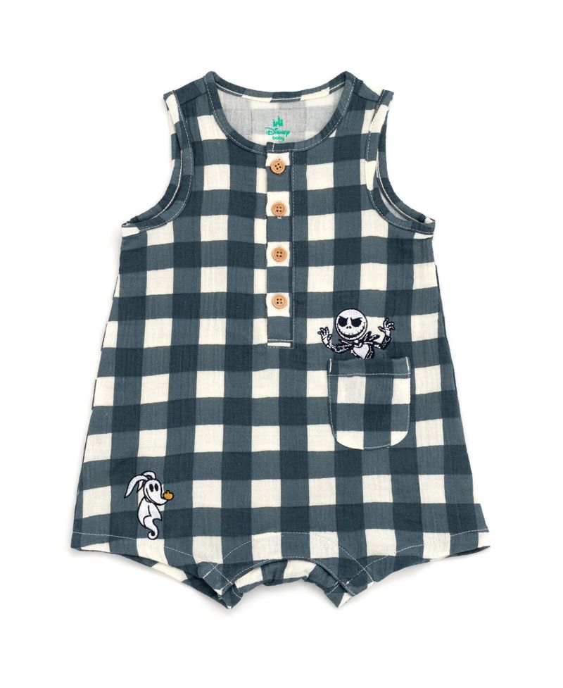 Baby Boys' Plaid Cotton-Gauze Sleeveless Romper