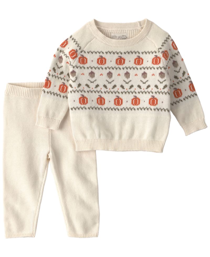 Boys' and Girls' Long-Sleeve Sweater-Knit Pumpkin-Print Top and Pant, 2-Piece Set
