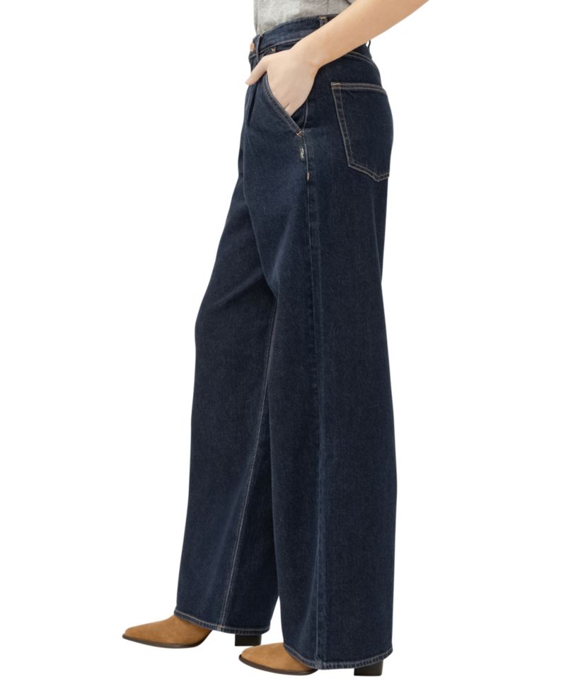 Women's High Rise Pleated Denim Trouser Leg Jeans