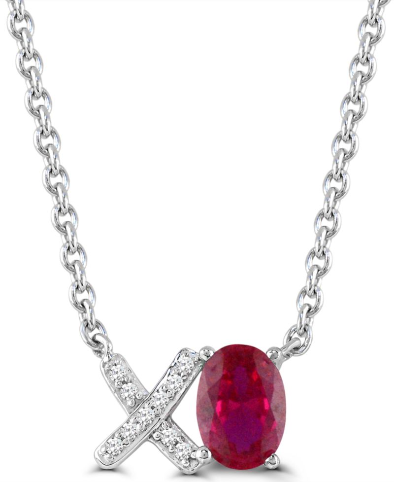 Created Pink Sapphire (7/8 ct. t.w) and Created White Sapphire 'Xo' Love Necklace in Sterling Silver