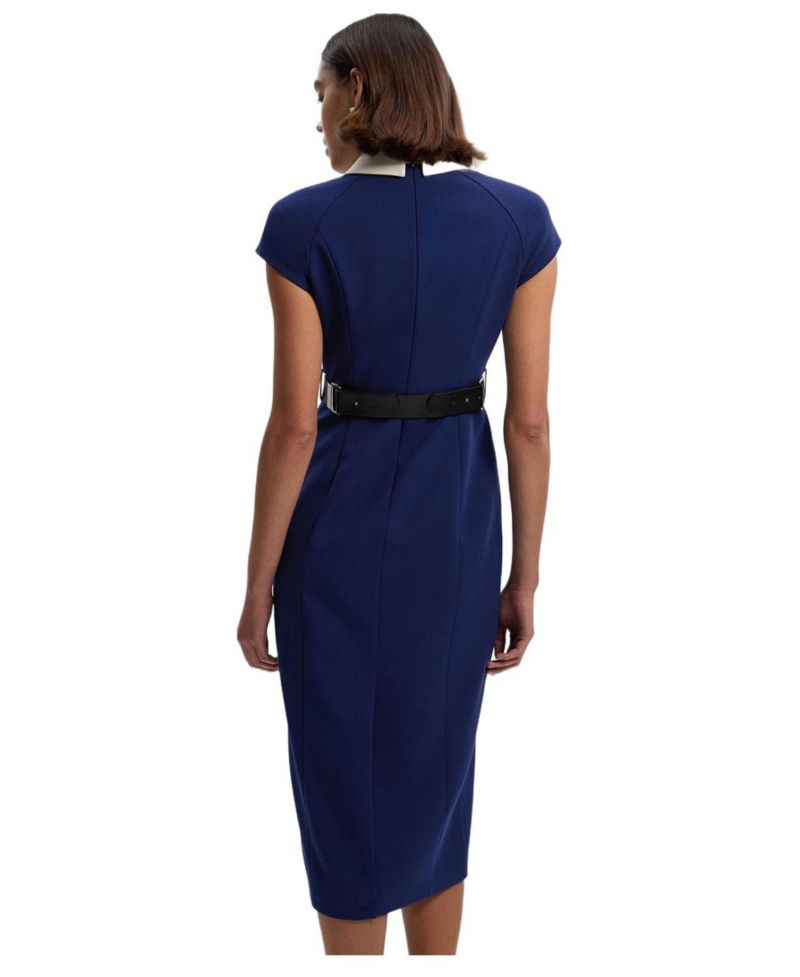 Women's Contrast Collar Tailored Midi Dress
