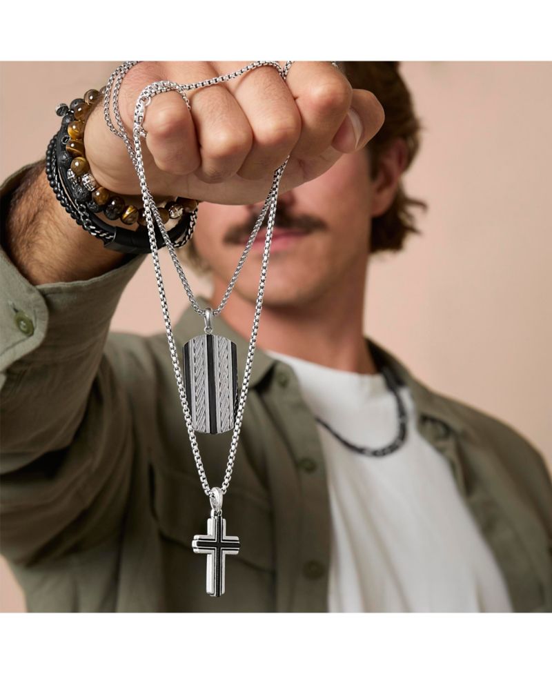 Stainless Steel Cross Necklace for Men 22", Two-Tone Pendant Necklace, Cross Jewelry