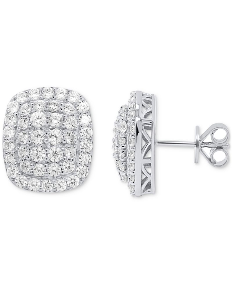 Lab Grown Diamond Cushion Cluster Stud Earrings (2 ct. t.w.) in Sterling Silver or 14k Gold-Plated Sterling Silver
