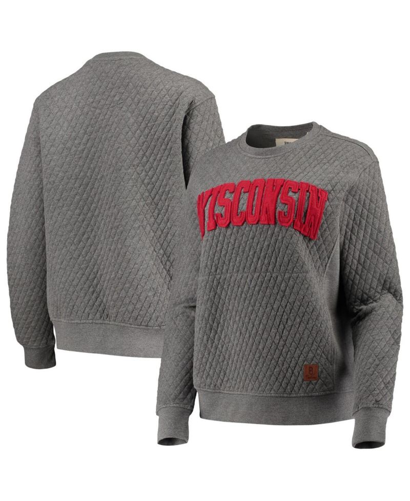 Women's Heather Charcoal Wisconsin Badgers Moose Quilted Pullover Sweatshirt