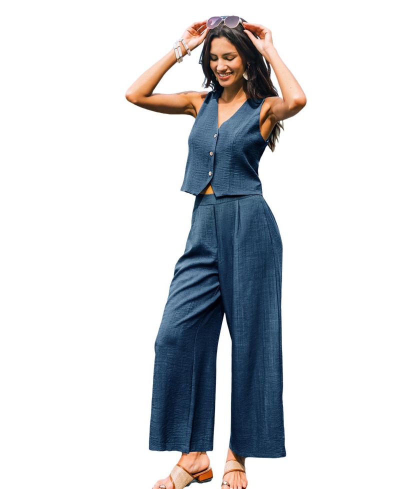 Women's Elegant Cropped Vest Trousers Set