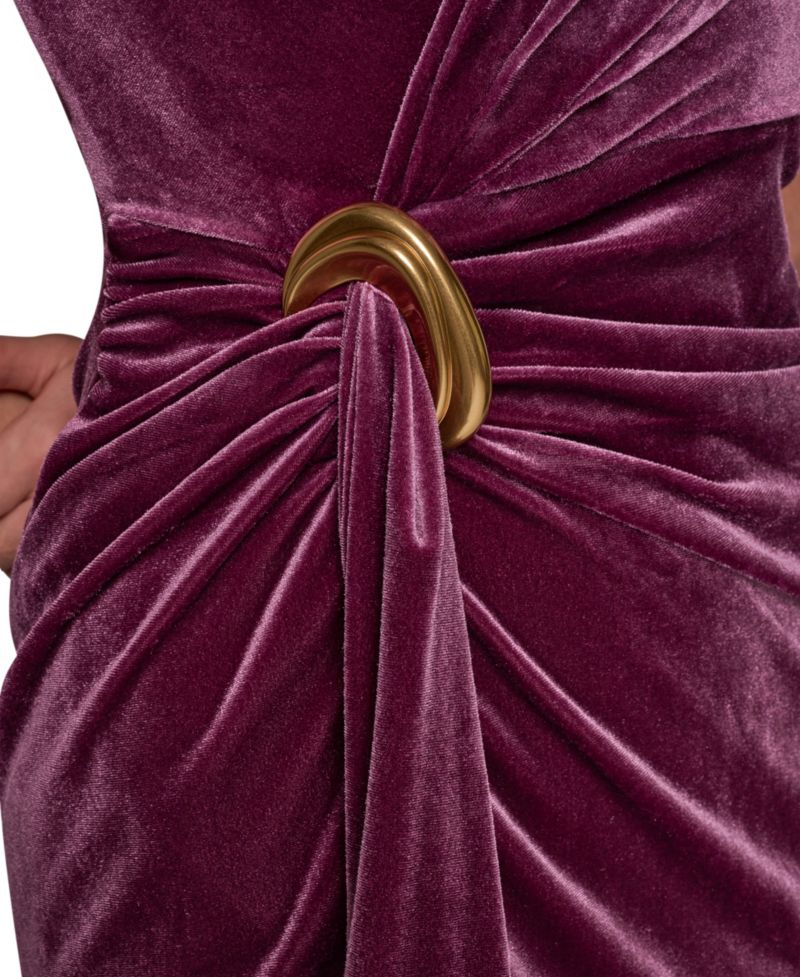 Women's Sleeveless Velvet Faux-Wrap Maxi Dress