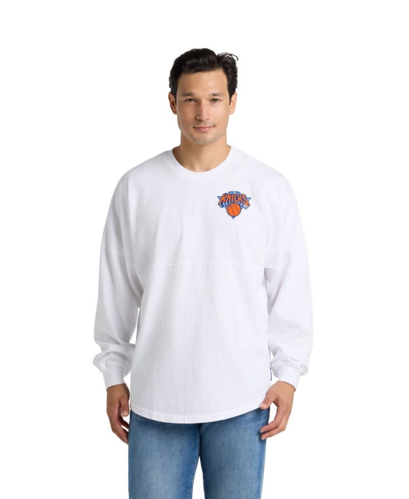 Men's and Women's White New York Knicks Spirit Jersey Long Sleeve T-Shirt