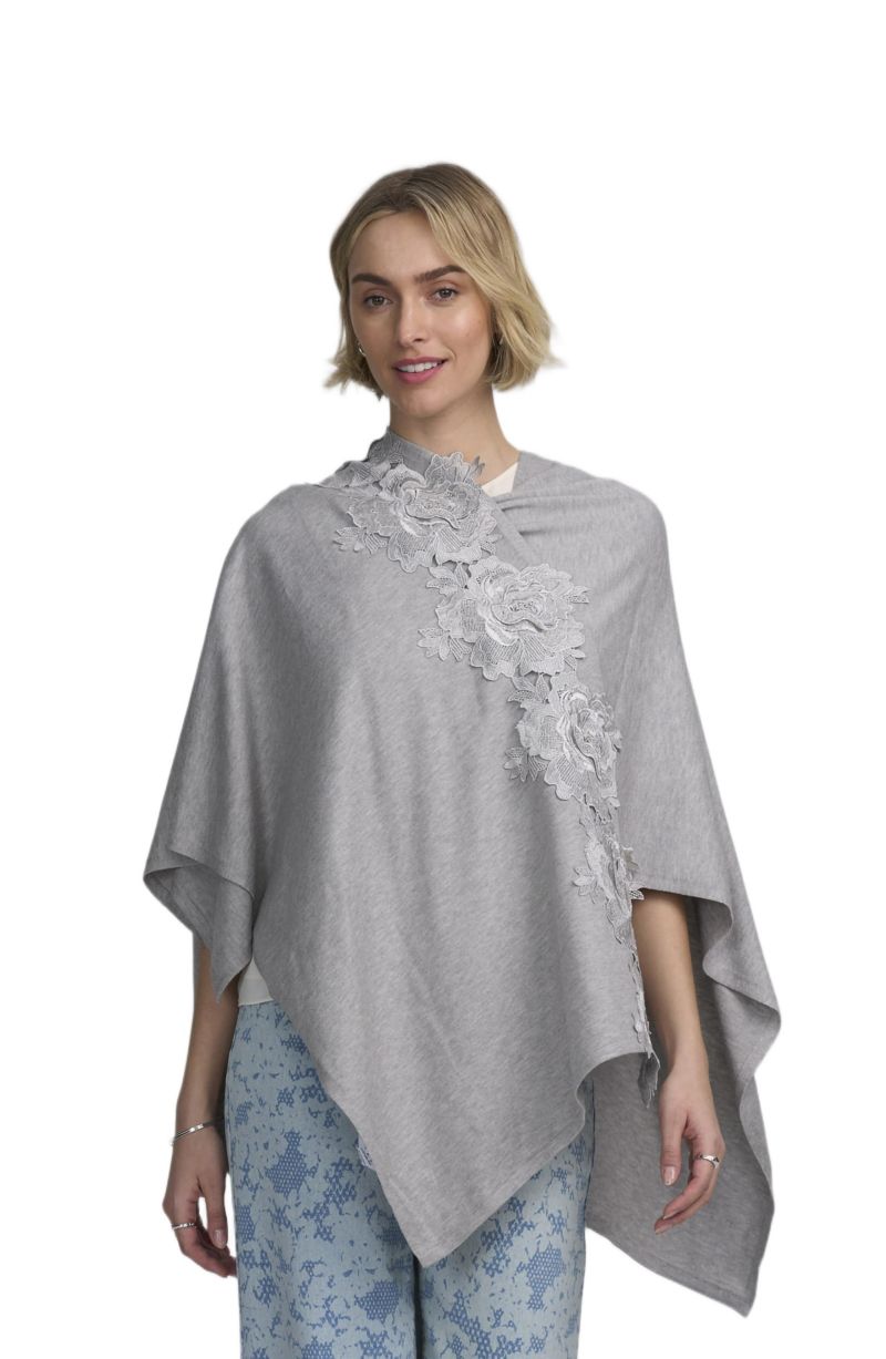 Fine Gauge Draped Cardigan With Lace Applique