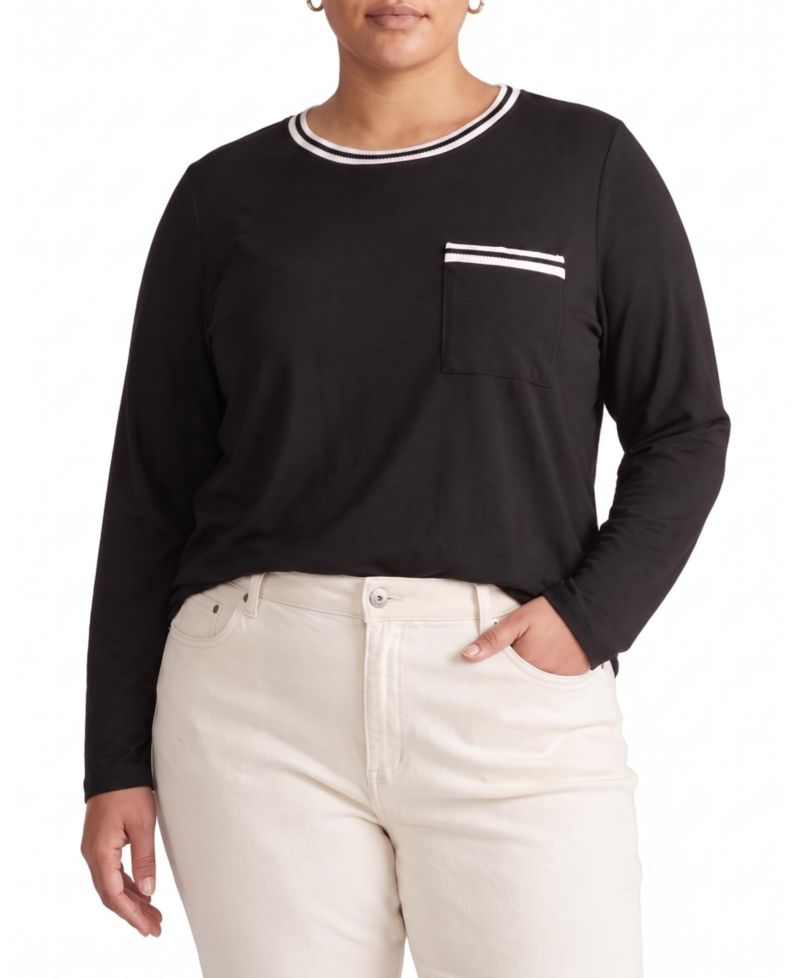 Plus Size Garcon Long-Sleeve Crewneck Chest Pocket T-Shirt