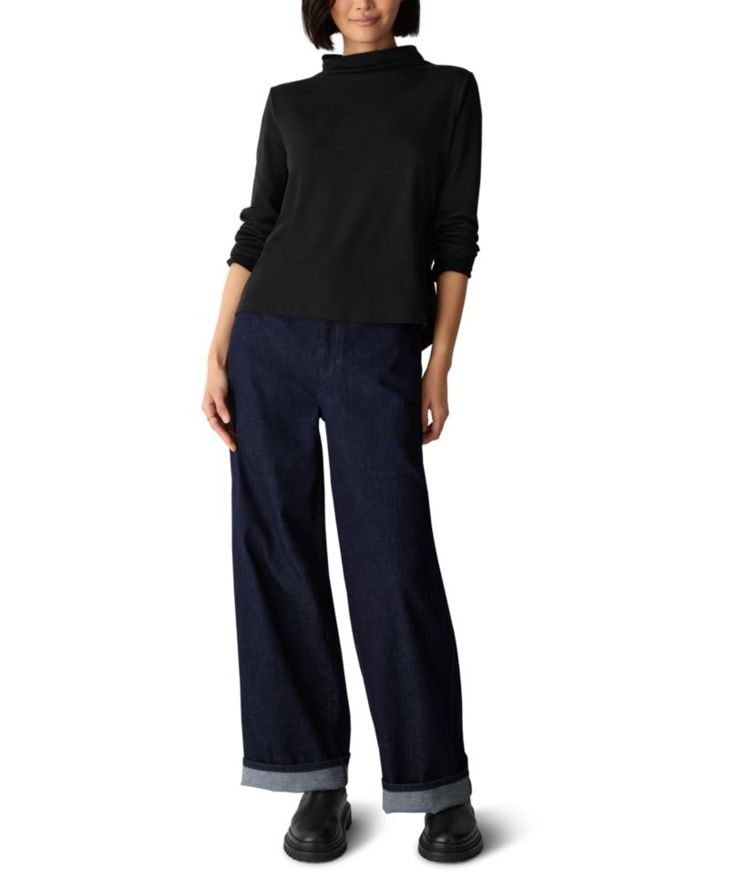 Women's Brushed-Fleecy Funnel Neck Long-Sleeve Top