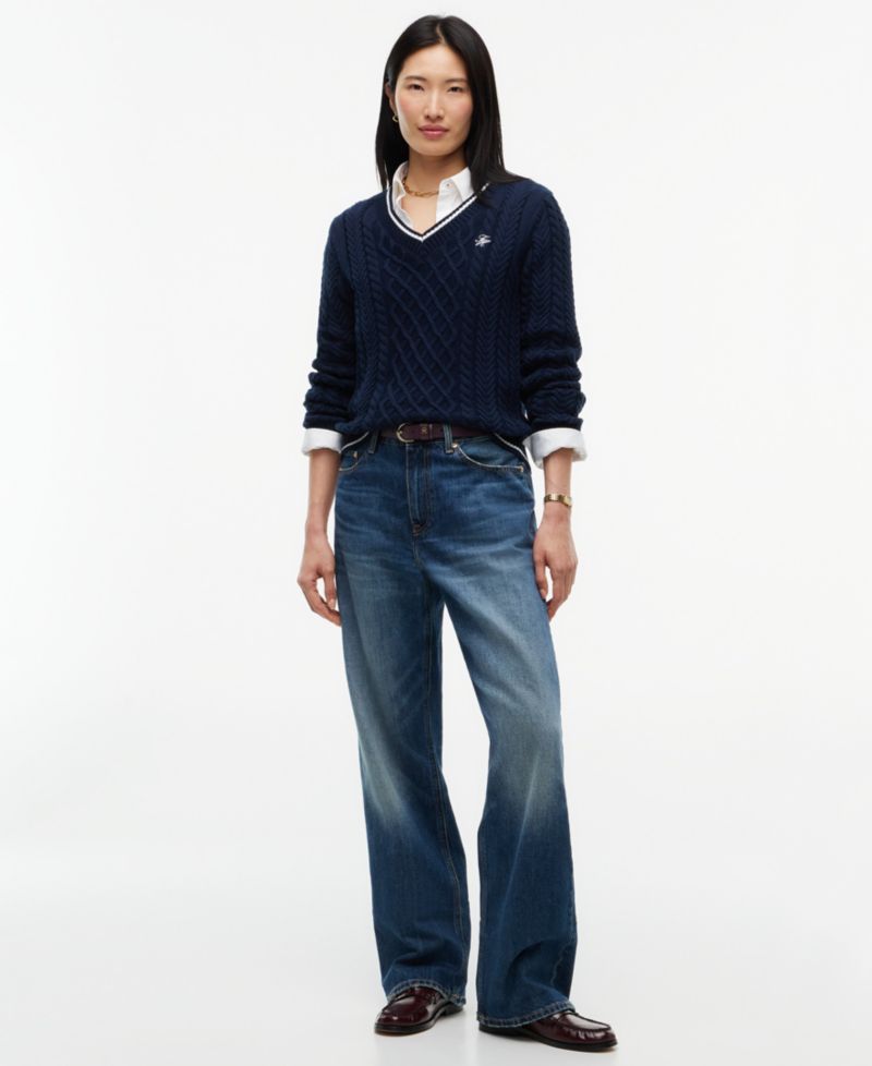 Women's Cable-Knit V-Neck Sweater