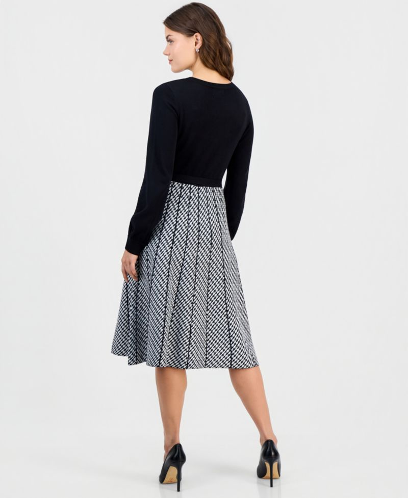 Petite Fit & Flare Long-Sleeve Sweater Dress