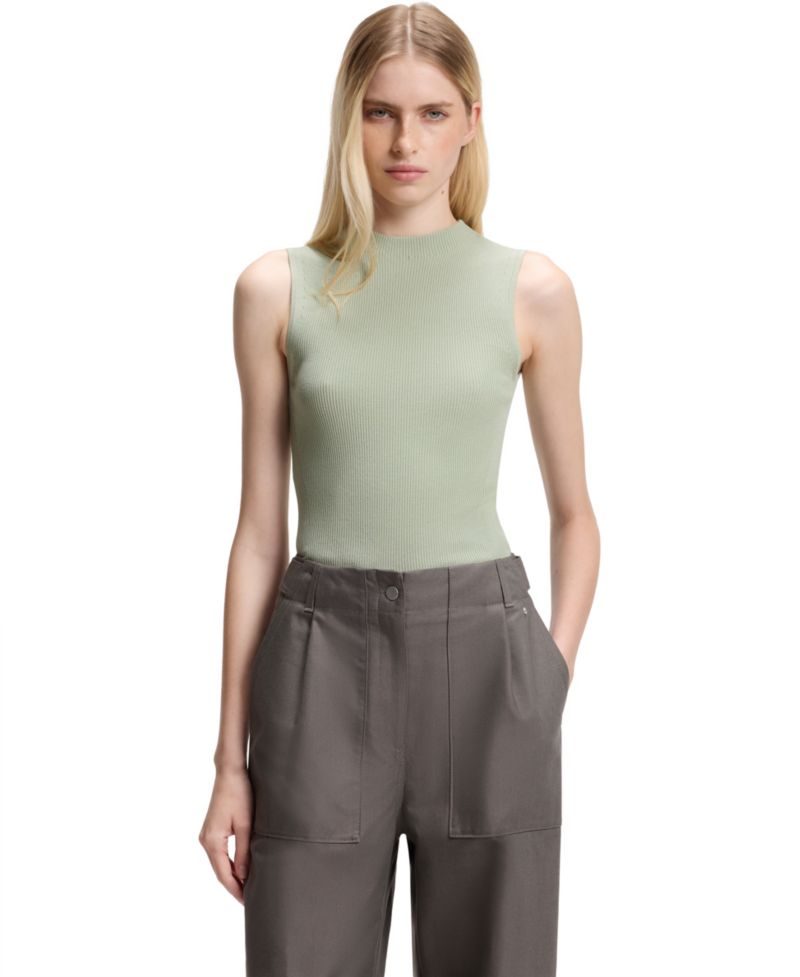 BOSS by Women's Feskies Ribbed-Knit Mock-Neck Sleeveless Top