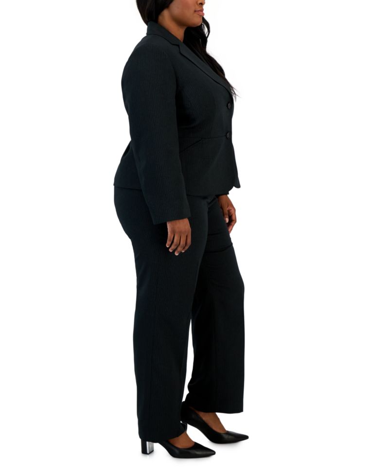 Plus Size Two-Button Pinstriped 2 Piece Pantsuit
