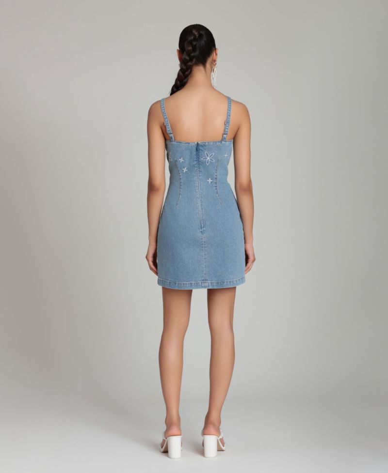 Women's Imitation Pearl Embroidered Detail Mini Dress