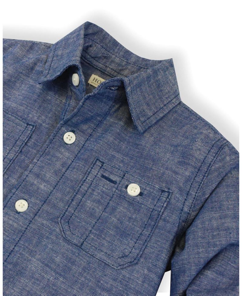 Little and Big Boys' 5- 7 Organic Long Sleeve Chambray Shirt