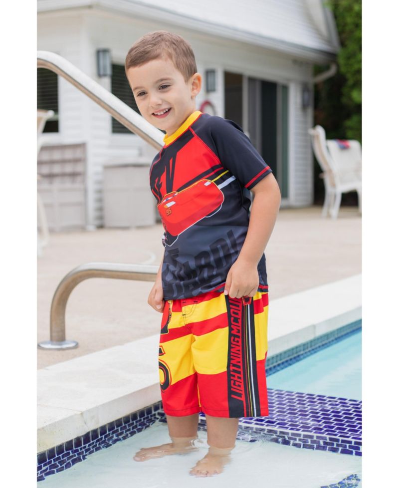 Boys Disney Pixar Lightning McQueen Rash Guard and Swim Trunks Outfit Set