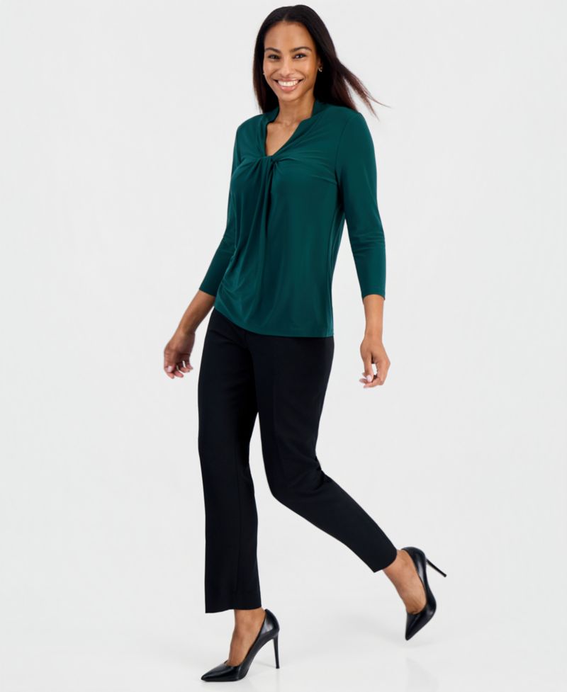 Petite Knot-Front 3/4-Sleeve Blouse