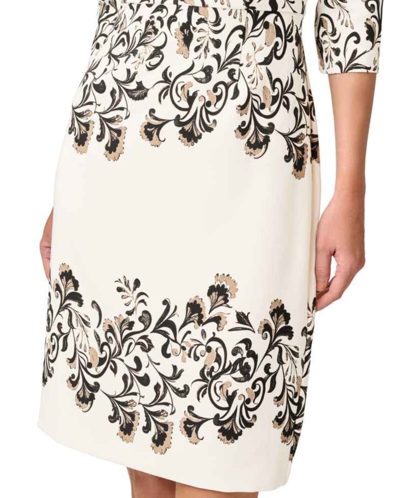 Women's Floral-Print Sheath Three-Quarter Sleeve Dress