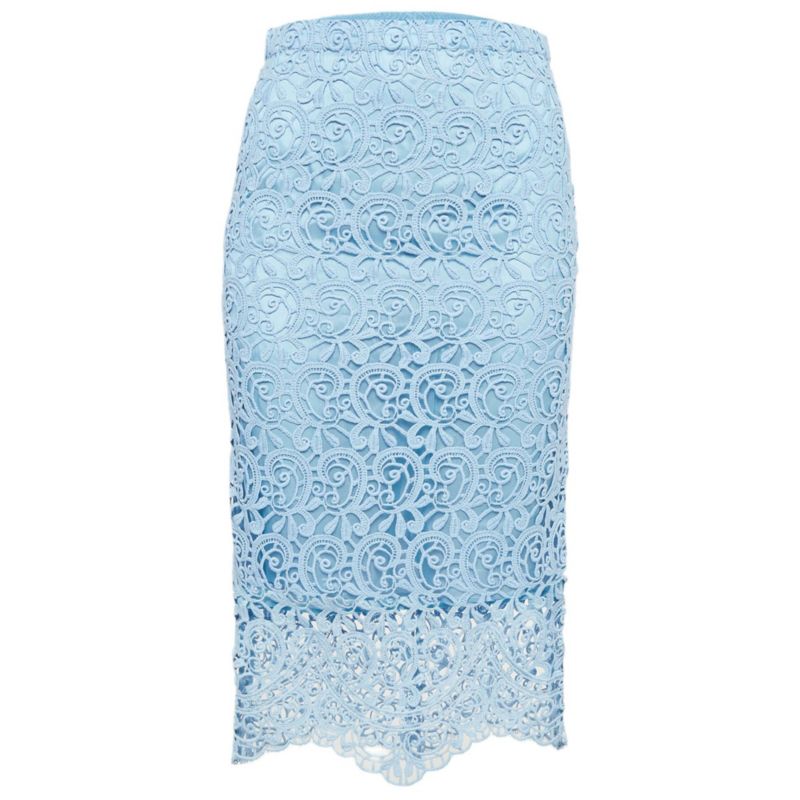 Women's Pale Blue Lace Pencil Skirt
