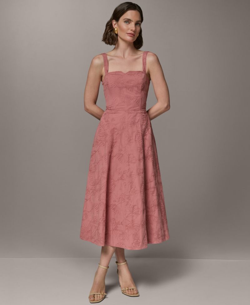 Women's Sleeveless Floral Sweetheart Midi Dress