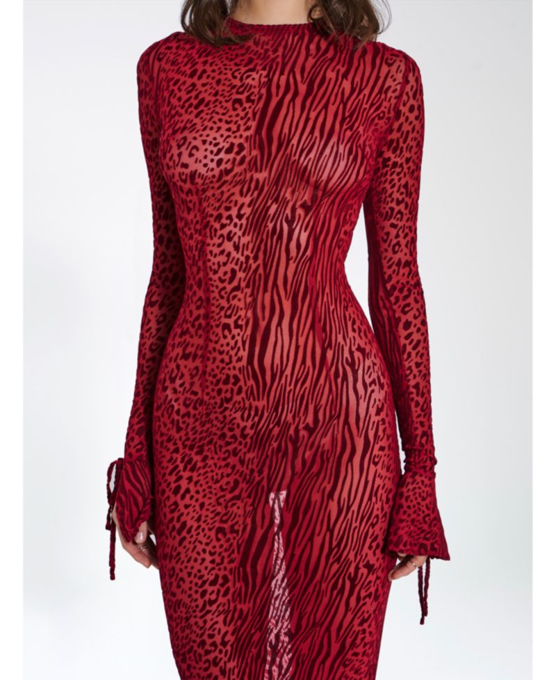 Women Waylynn Burnout Velvet Detail Mesh Backless Maxi Dress