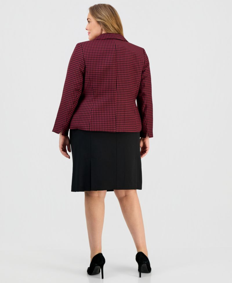 Plus Size Pencil Houndstooth 2 Piece Skirt Suit